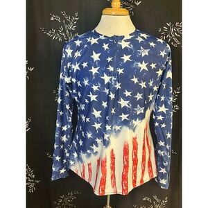 USA American Flag Long Sleeve Rash Guard Swim Shirt Quarter Zip 2XL Patriotic